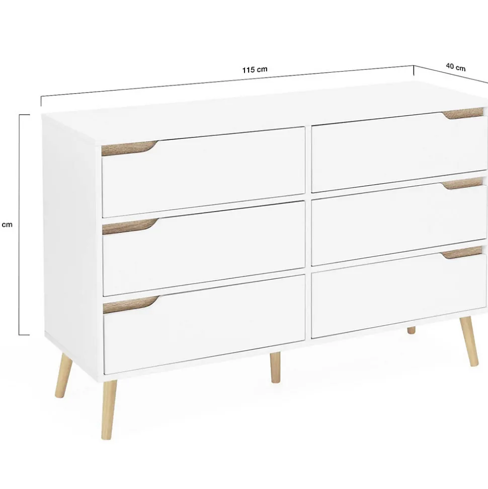 Commode 6 tiroirs HELSINKI 115 cm scandinave blanc
