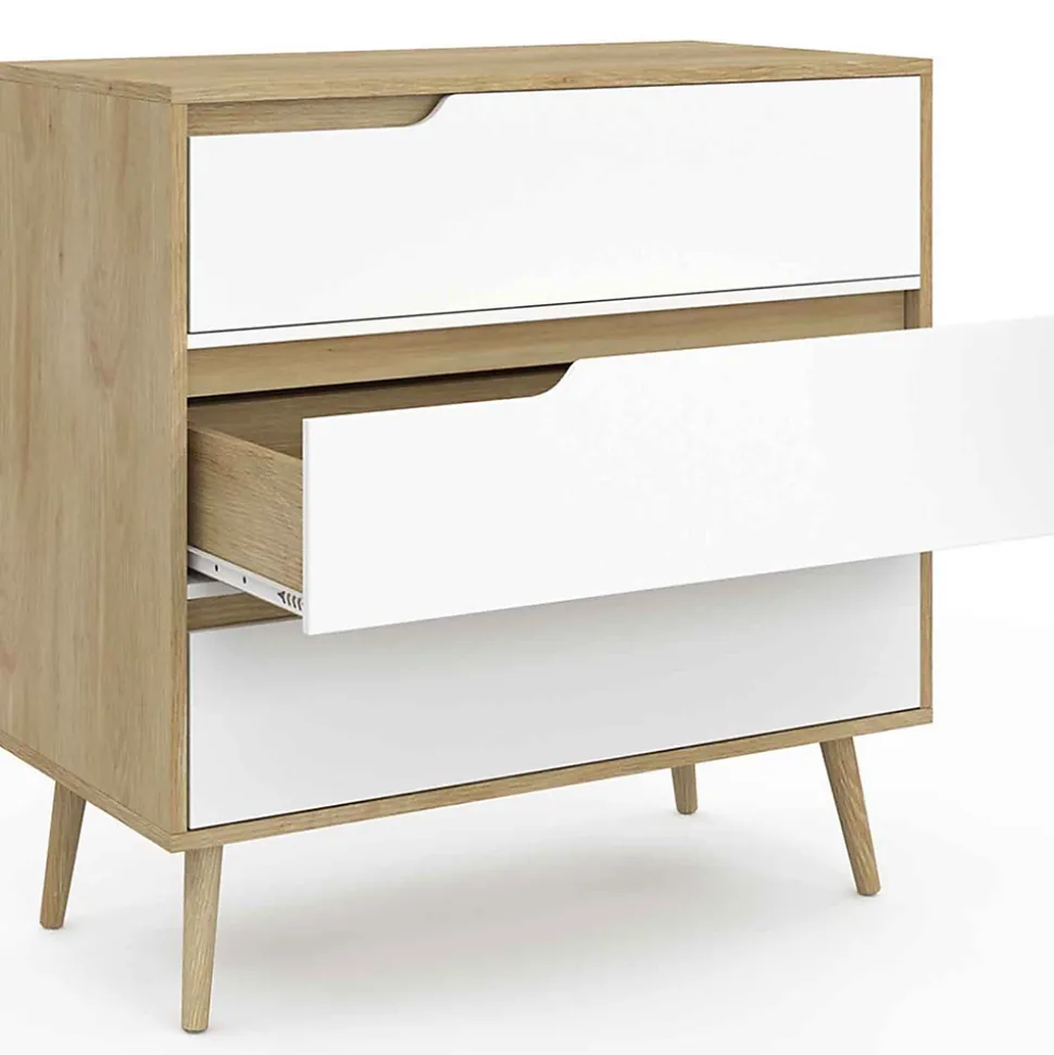 Commode 3 tiroirs HELSINKI 80 cm scandinave bois et blanc