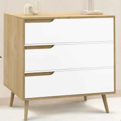 Commode 3 tiroirs HELSINKI 80 cm scandinave bois et blanc