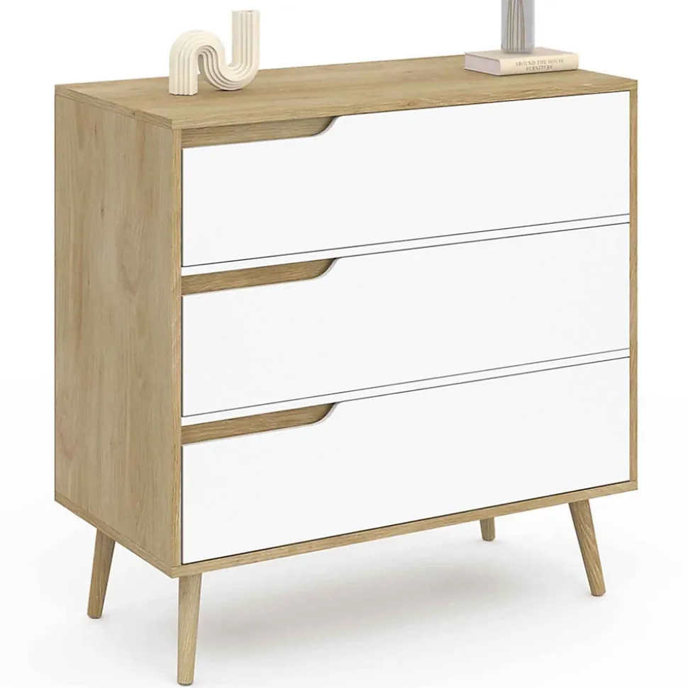 Commode 3 tiroirs HELSINKI 80 cm scandinave bois et blanc