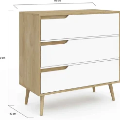 Commode 3 tiroirs HELSINKI 80 cm scandinave bois et blanc
