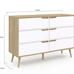 Commode 6 tiroirs HELSINKI 115 cm scandinave bois et blanc