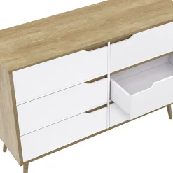 Commode 6 tiroirs HELSINKI 115 cm scandinave bois et blanc