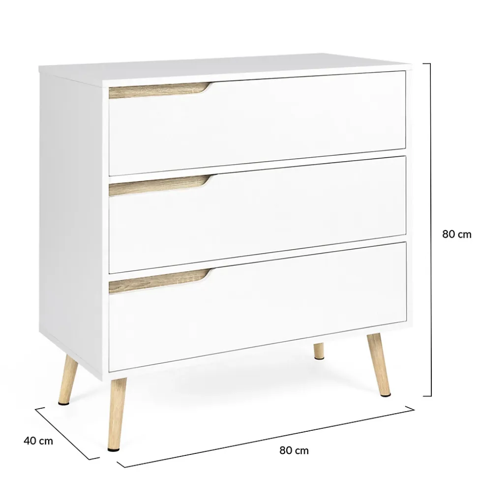 Commode 3 tiroirs HELSINKI 80 cm scandinave blanc
