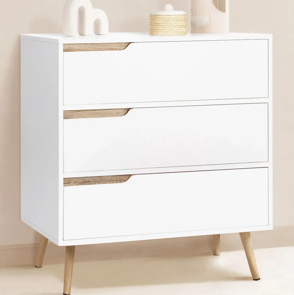 Commode 3 tiroirs HELSINKI 80 cm scandinave blanc