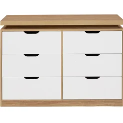 Commode 6 tiroirs LUNA à LEDS 115 cm blanc et effet bois