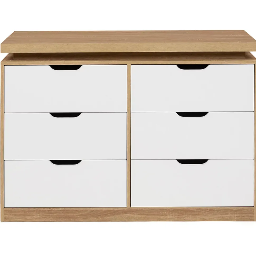 Commode 6 tiroirs LUNA à LEDS 115 cm blanc et effet bois