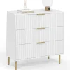 Commode 3 tiroirs MARCEL 80 cm lattes blanc et doré