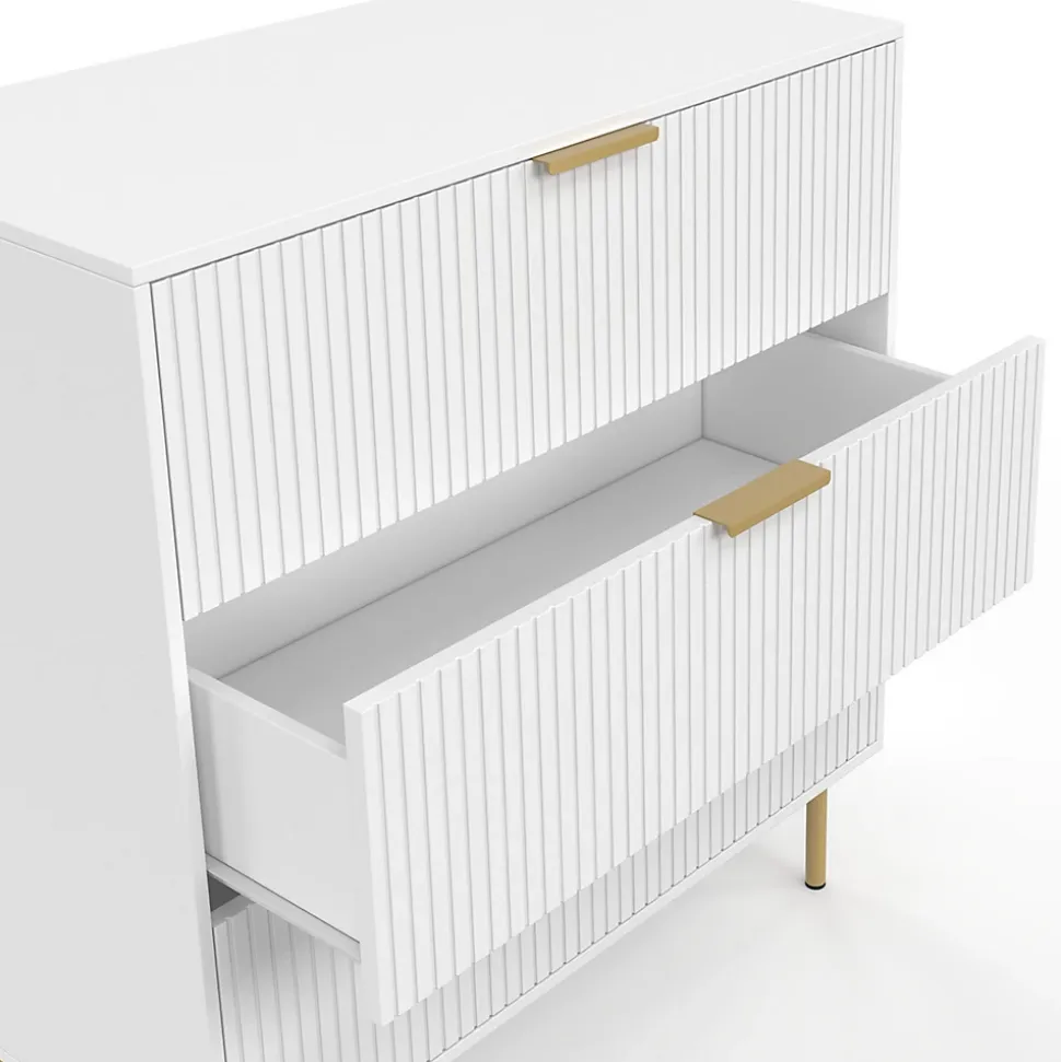 Commode 3 tiroirs MARCEL 80 cm lattes blanc et doré