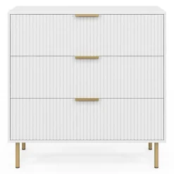 Commode 3 tiroirs MARCEL 80 cm lattes blanc et doré