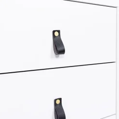 Commode 6 tiroirs MILANO 115 cm bois blanc avec poignée languette noire