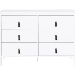 Commode 6 tiroirs MILANO 115 cm bois blanc avec poignée languette noire