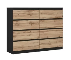 Commode 8 Tiroirs, Noir / Chêne Wotan, 120 X 101 X 39 Cm