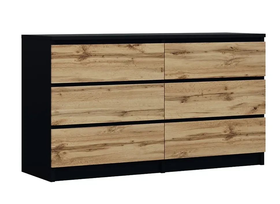 Commode 6 Tiroirs Noir / Wotan Chêne, 140 X 39 X 79 Cm