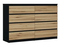 Commode 8 Tiroirs, Noir / Wotan Chêne, 140 X 101 X 39 Cm