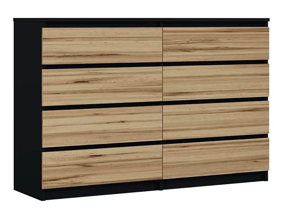 Commode 8 Tiroirs, Noir / Wotan Chêne, 140 X 101 X 39 Cm