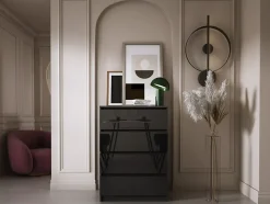 Commode 4 Tiroirs, Noir Mat / Noir Brillant, 70 X 39 X 101 Cm