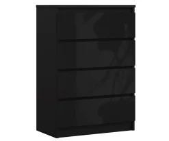 Commode 4 Tiroirs, Noir Mat / Noir Brillant, 70 X 39 X 101 Cm