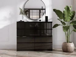 Commode 8 Tiroirs, Noir Mat / Noir Brillant, 120 X 39 X 101 Cm