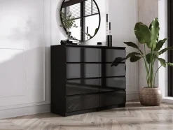 Commode 8 Tiroirs, Noir Mat / Noir Brillant, 120 X 39 X 101 Cm