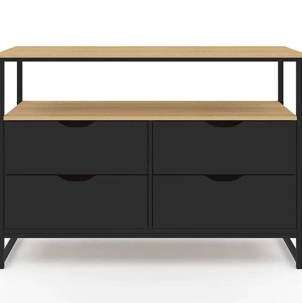 Commode 4 tiroirs noirs BOSTON 110 cm design industriel avec étagère