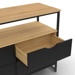 Commode 4 tiroirs noirs BOSTON 110 cm design industriel avec étagère