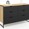 Commode 6 tiroirs noirs BOSTON 115 cm design industriel