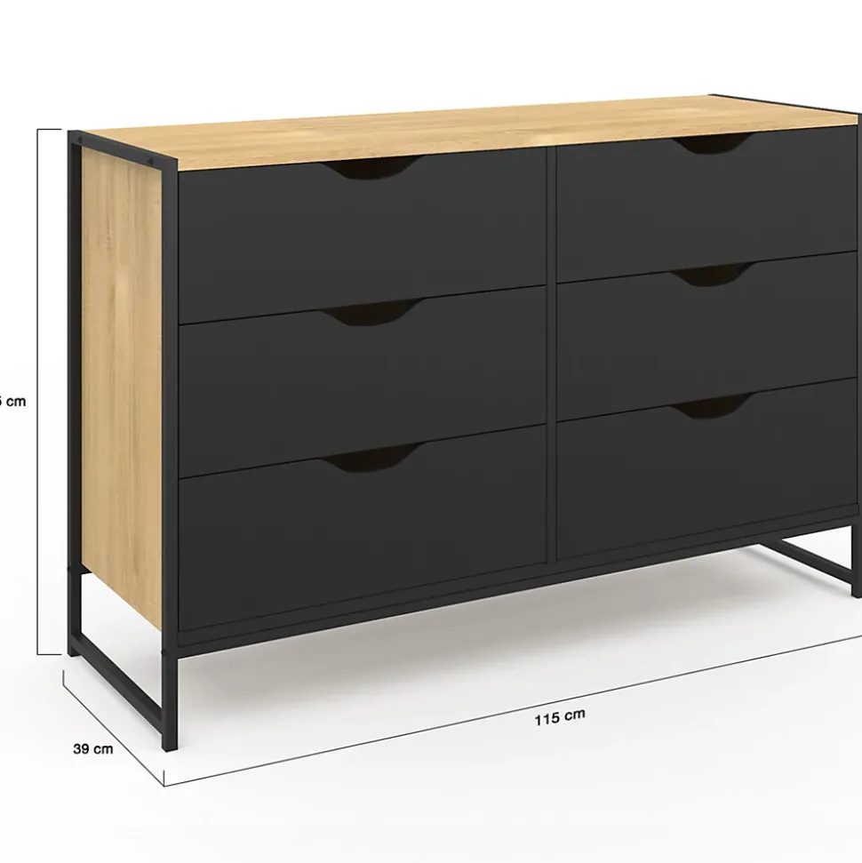 Commode 6 tiroirs noirs BOSTON 115 cm design industriel