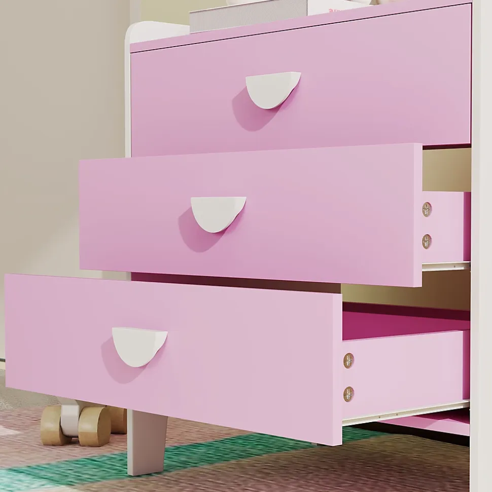 Commode 3 tiroirs pour enfant - commode design girly sur pieds bicolore blanc rose - 60 x 40 x 60 cm