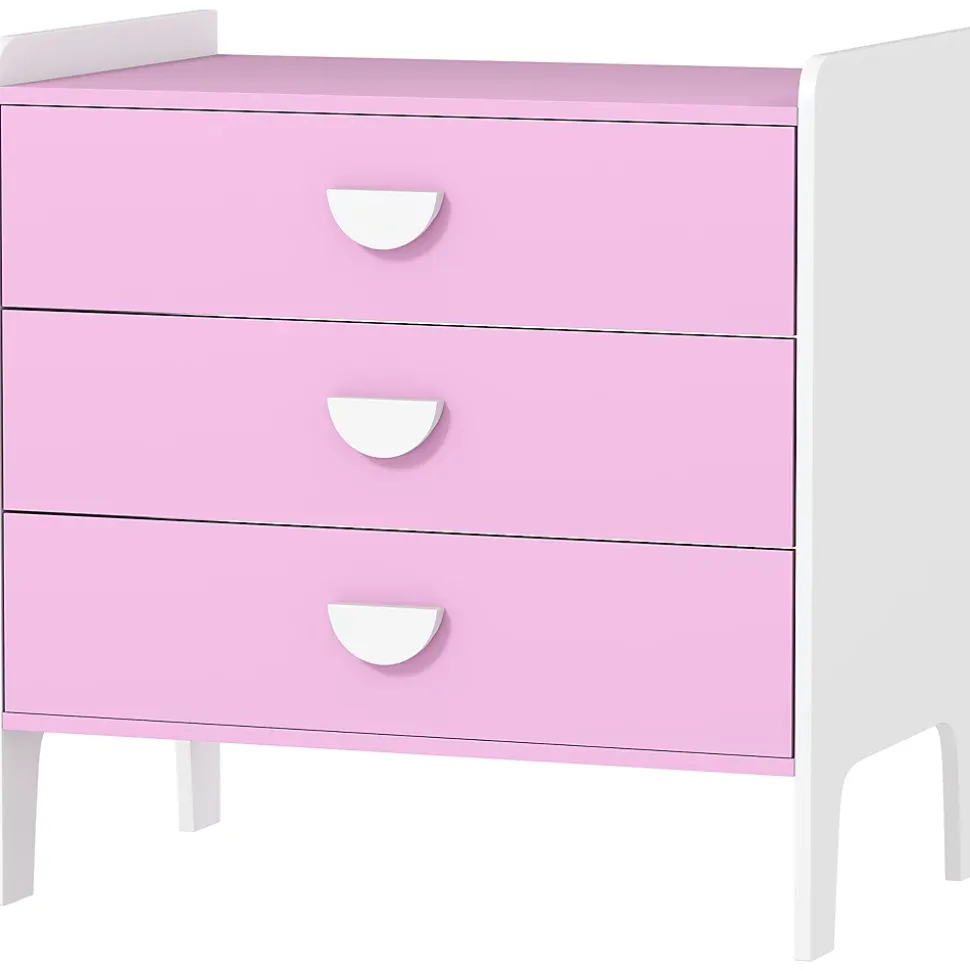 Commode 3 tiroirs pour enfant - commode design girly sur pieds bicolore blanc rose - 60 x 40 x 60 cm