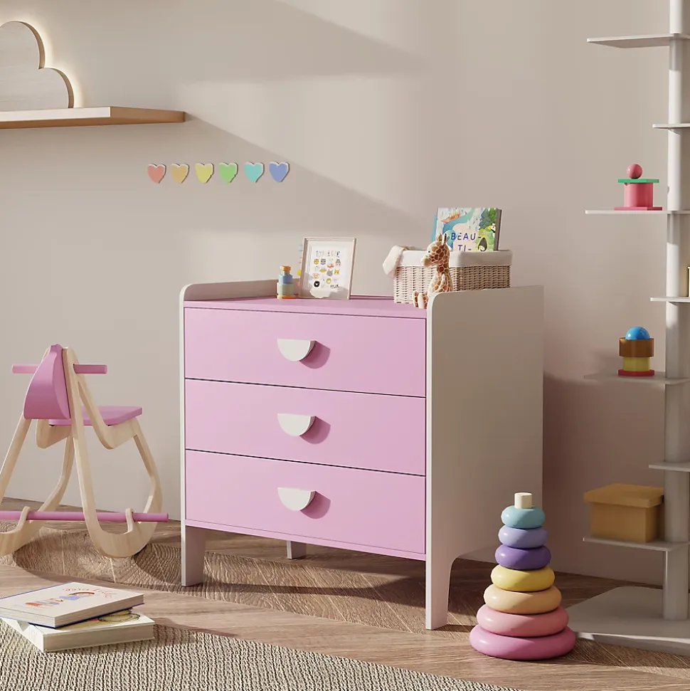 Commode 3 tiroirs pour enfant - commode design girly sur pieds bicolore blanc rose - 60 x 40 x 60 cm