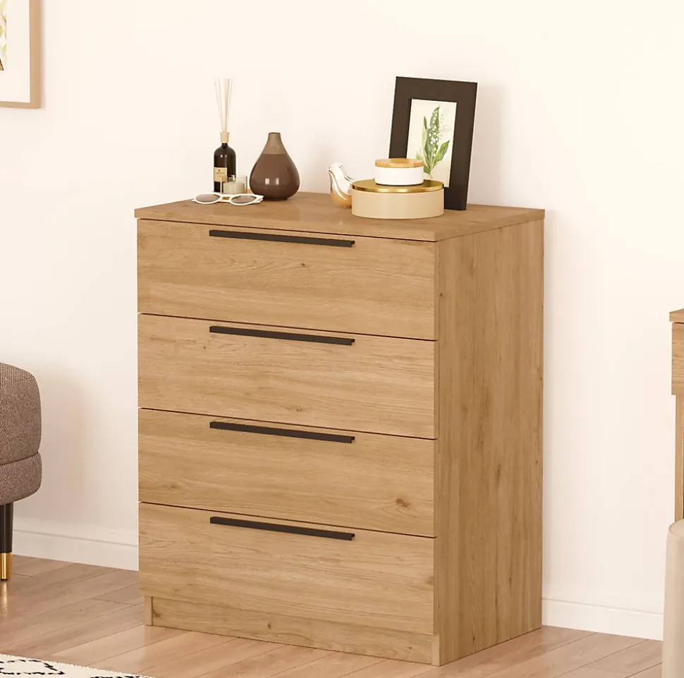 Commode 4 tiroirs Rebecca Mobili Aoki 87,5x72x42 Panneau de particules Fer Marron Gris Foncé Moderne