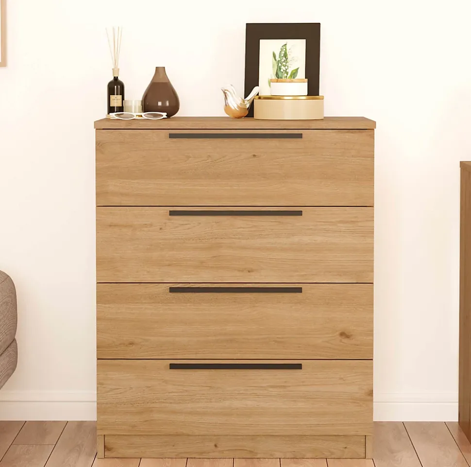 Commode 4 tiroirs Rebecca Mobili Aoki 87,5x72x42 Panneau de particules Fer Marron Gris Foncé Moderne
