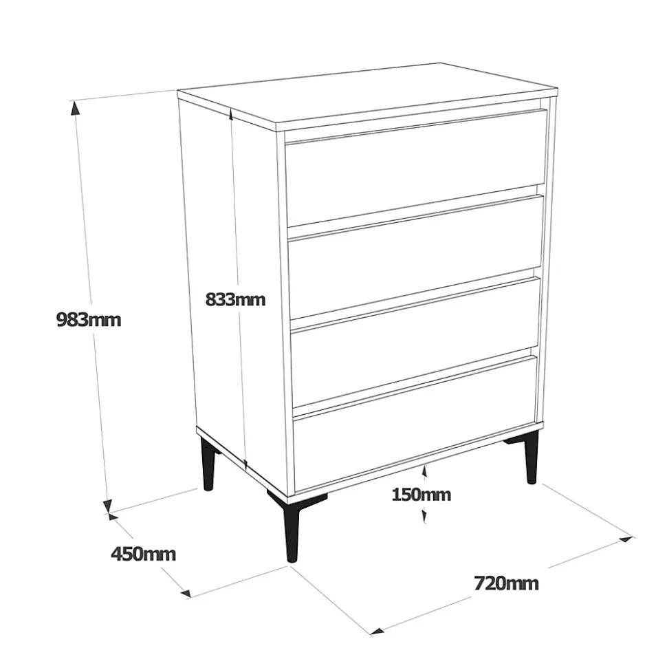 Commode 4 tiroirs Rebecca Mobili Kemiri 98,5x72x45 Panneau de particules PVC Blanc Moderne
