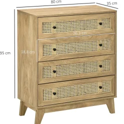 Commode 4 tiroirs style bohème chic cannage en rotin aspect bois de manguier