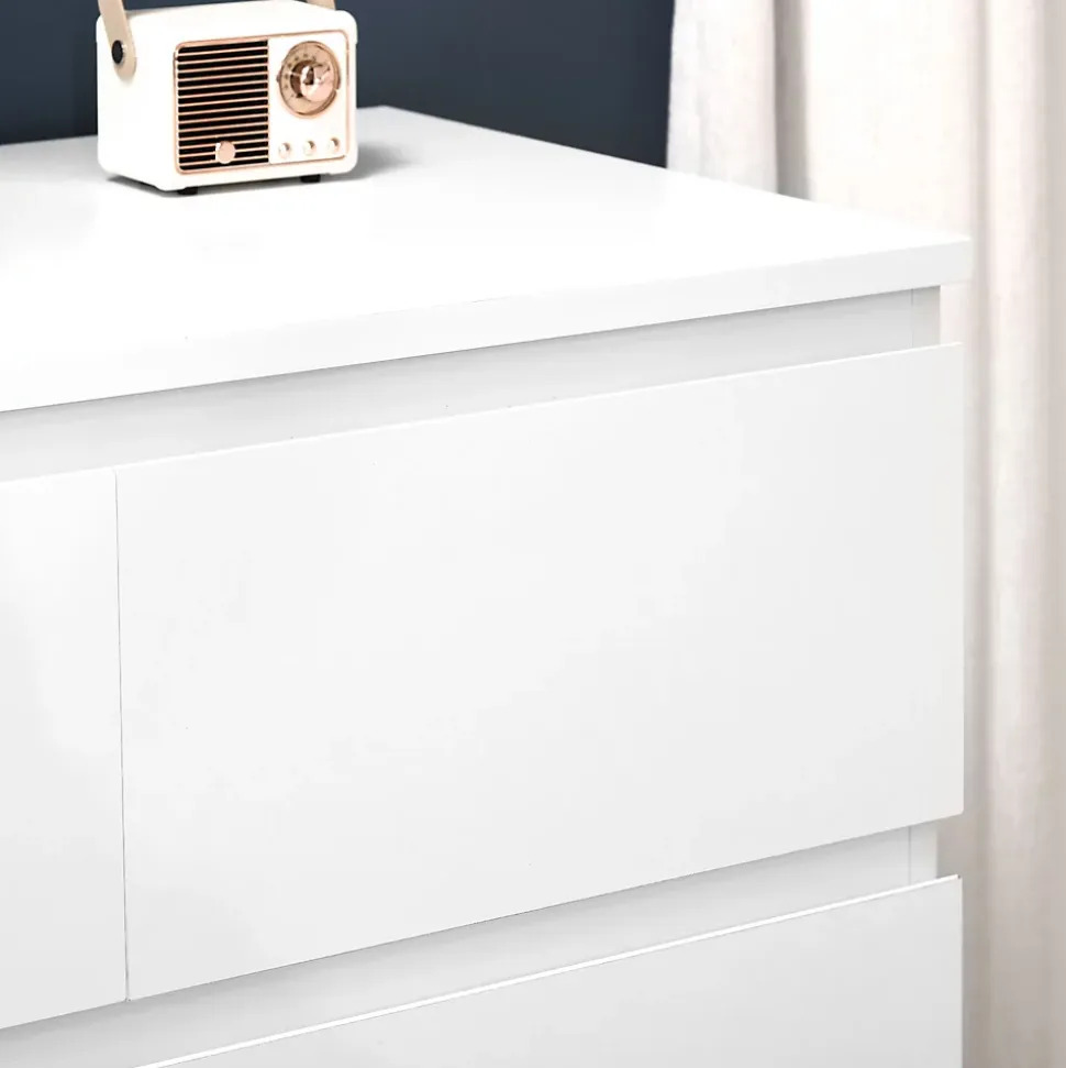 Commode 6 tiroirs style contemporain dim. 80L x 39l x 115H cm poignées invisibles blanc