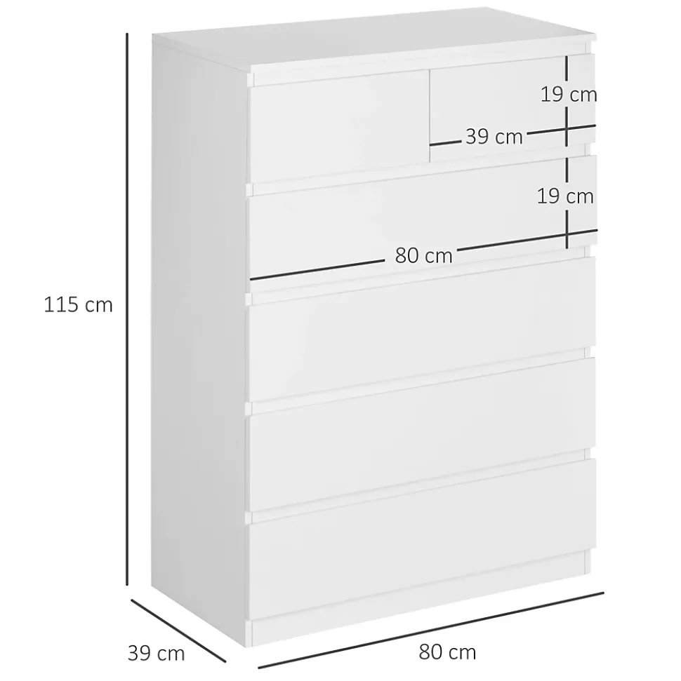 Commode 6 tiroirs style contemporain dim. 80L x 39l x 115H cm poignées invisibles blanc