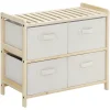 Commode 4 tiroirs tissu polyester beige dim. 59L x 28l x 50H cm bois sapin