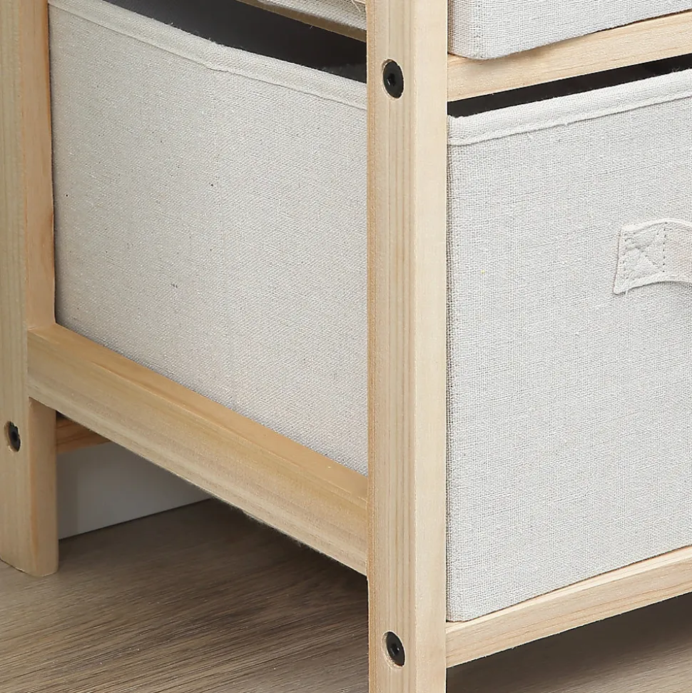 Commode 4 tiroirs tissu polyester beige dim. 59L x 28l x 50H cm bois sapin
