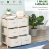 Commode 6 tiroirs tissu polyester beige dim. 59L x 28l x 70H cm bois sapin