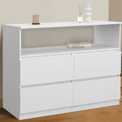 Commode 4 tiroirs TOMI 100 cm avec niche bois blanc