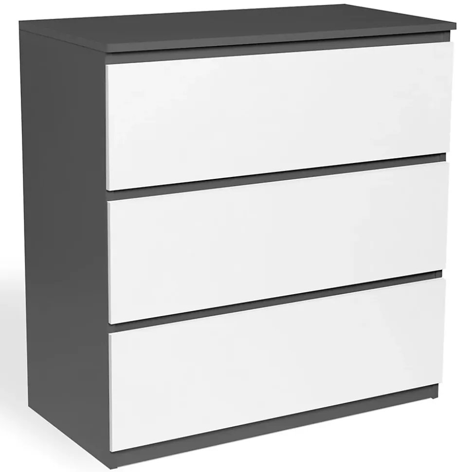 Commode 3 tiroirs TOMI 78 cm bois gris et blanc