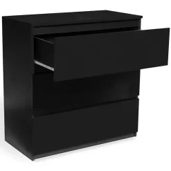 Commode 3 tiroirs TOMI 78 cm bois noir