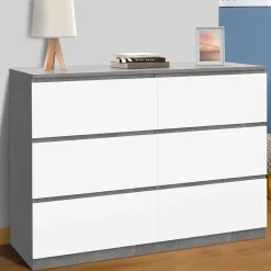 Commode 6 tiroirs TOMI 110 cm blanc et effet béton