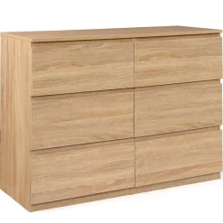 Commode 6 tiroirs TOMI 110 cm bois façon hêtre