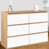 Commode 6 tiroirs TOMI 110 cm bois façon hêtre et blanc