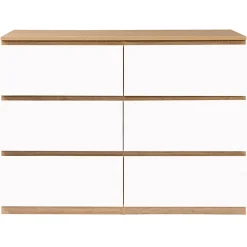 Commode 6 tiroirs TOMI 110 cm bois façon hêtre et blanc