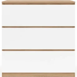 Commode 3 tiroirs TOMI 78 cm façon hêtre et blanc