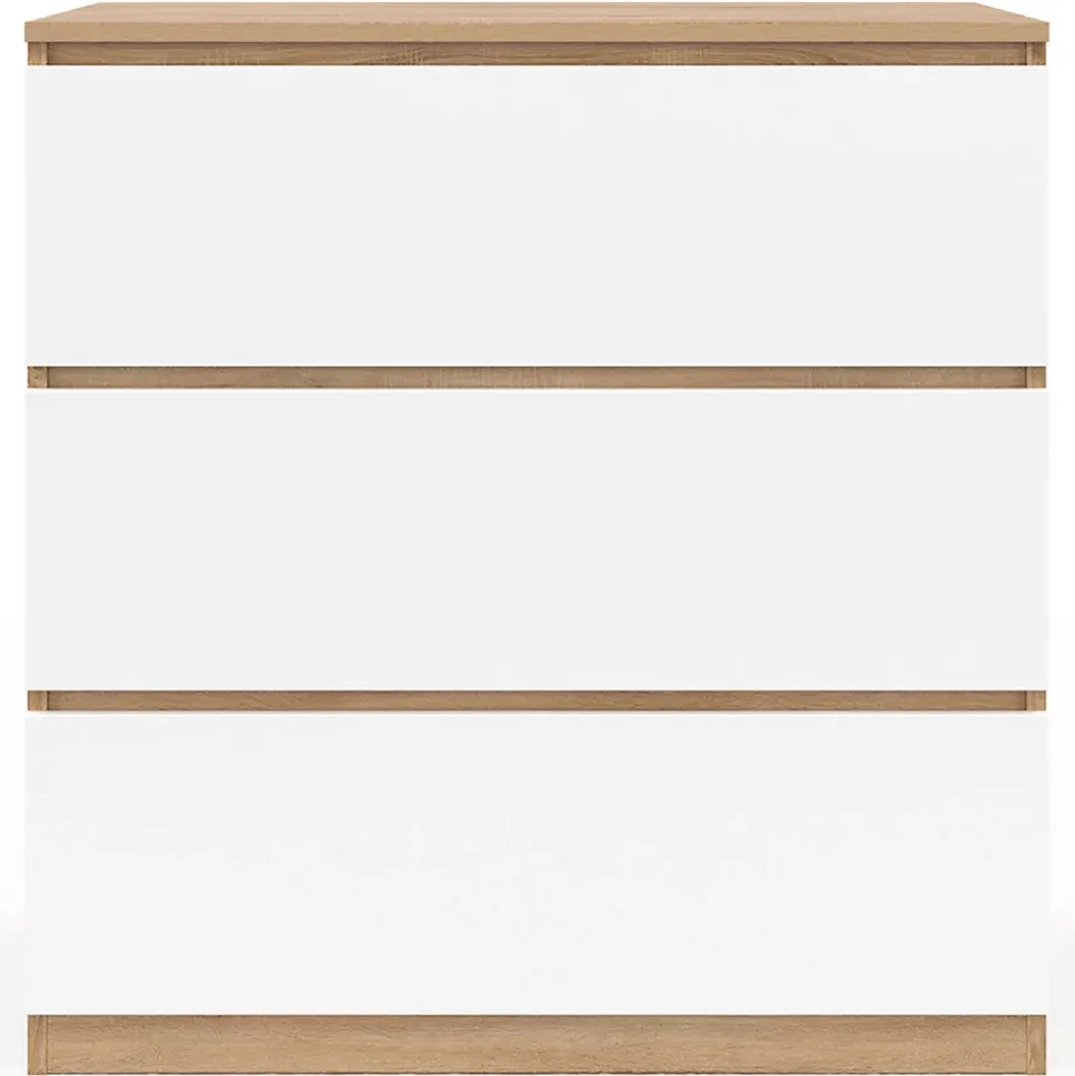 Commode 3 tiroirs TOMI 78 cm façon hêtre et blanc