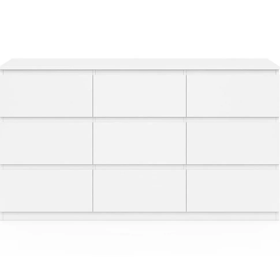 Commode 9 tiroirs TOMI XXL 136 cm bois blanc